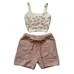 ComfyLuxe Women's Tank & Shorts Pajama Loungewear Set, Pink & Cream, Size XS/S